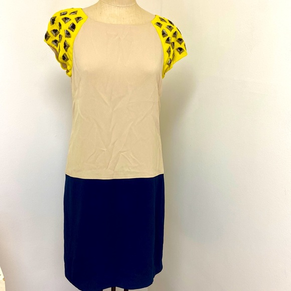 Trina Turk Midtown Stud Shoulder Colorblock Dress. - Picture 2 of 7